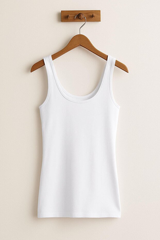 تي شيرت قطني ضيق أساسي بحمالات - 4