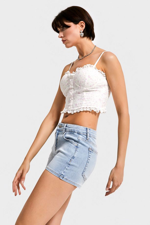 Kadın Kot Rengi 4s5-3 Mini Boy Ful Esnek Likralı Kumaş Denim Şort - 6