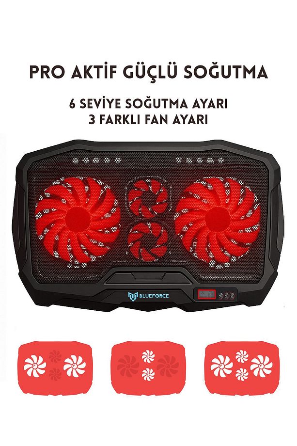 Speeder Sx-15 4 Adet Fanlı 9"-17" Inç Ledli Lcd Kontrol Panelli Standlı Notebook Laptop Soğutucu - 3