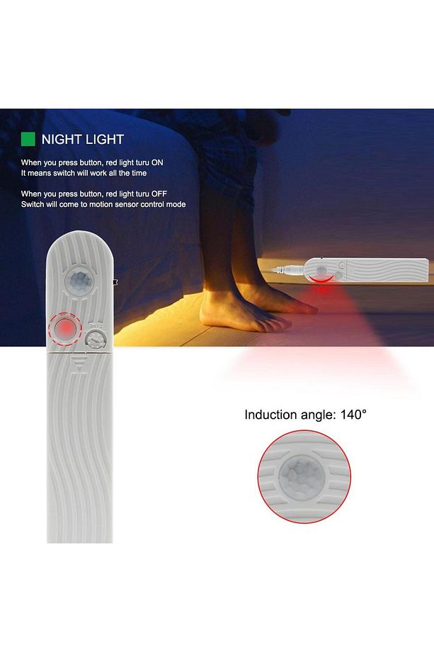 Hareket Sensörlü Pilli Led Gece Lambası Zamanlayıcılı Usb Şarjlı Dolap Yatak Altı Merdiven Işık Aydı - 7