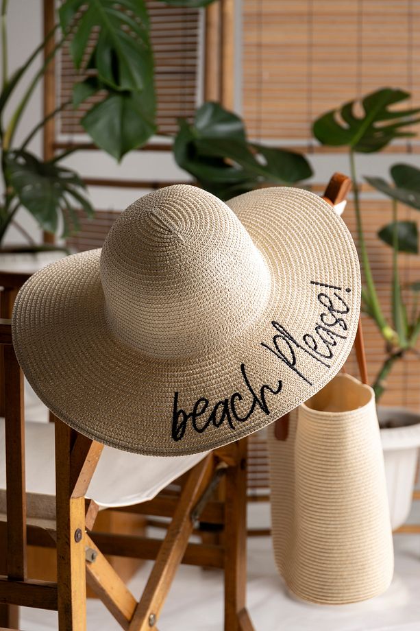 Beach Please Nakışlı Bej Hasır Şapka Hsr2029 Kutulu Gönderim - 4