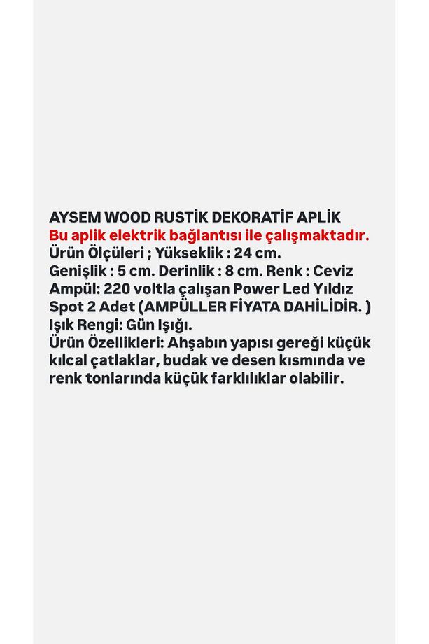 Masif Ahşap Yansıtma Tasarımlı Çift Yönlü Salon Hol Cafe Otel Duvar Aplik Avize - 6