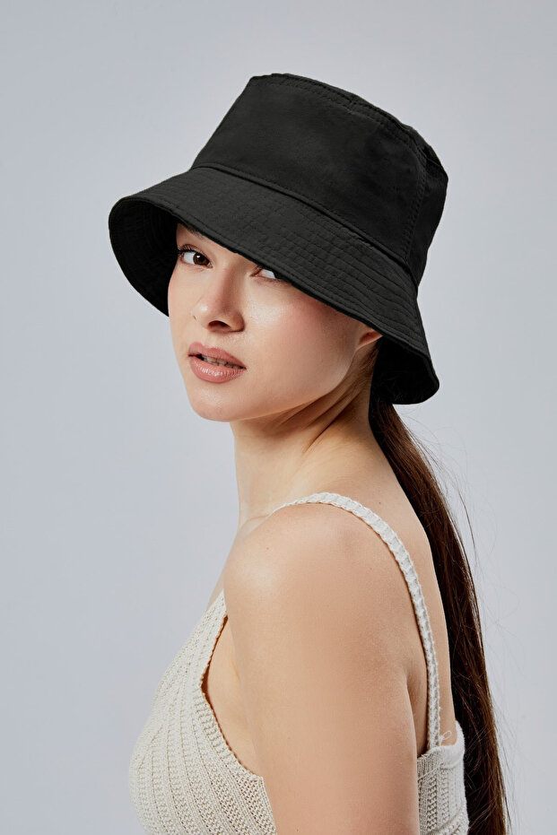 Summer Cloth Bucket Hat, Men Women Plain Fisherman Bucket Hat, Unisex Black