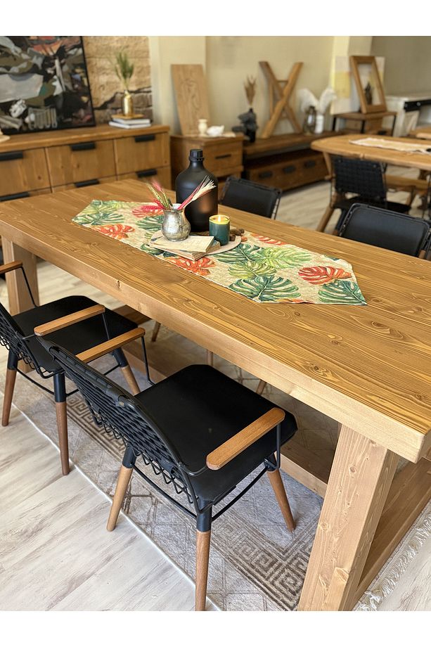 Ntconcept Farmhouse Doğal Ahşap Masif Yemek Masası 80x180cm 6 Adet Sandalye - 5