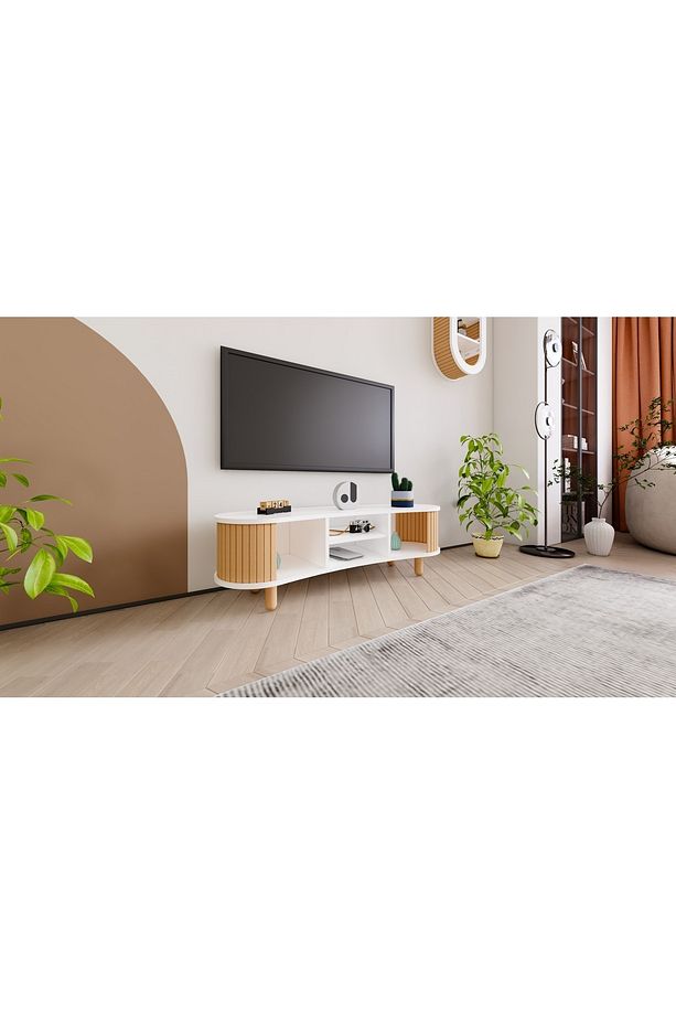 Weltwood Tokyo Tv Ünitesi Mdf, Kayın Cilalı Çıta, Bohem Stil, Modern, Dayanıklı Ve Şık Tv Sehpası - 5