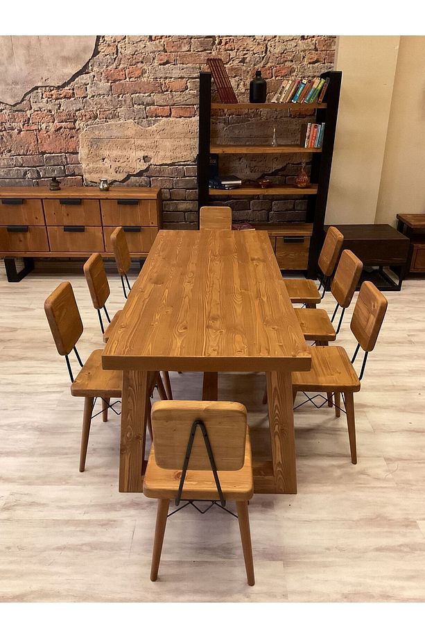Ntconcept Farmhouse Doğal Ahşap Masif Yemek Masası 80x180cm 6 Adet Sandalye - 3