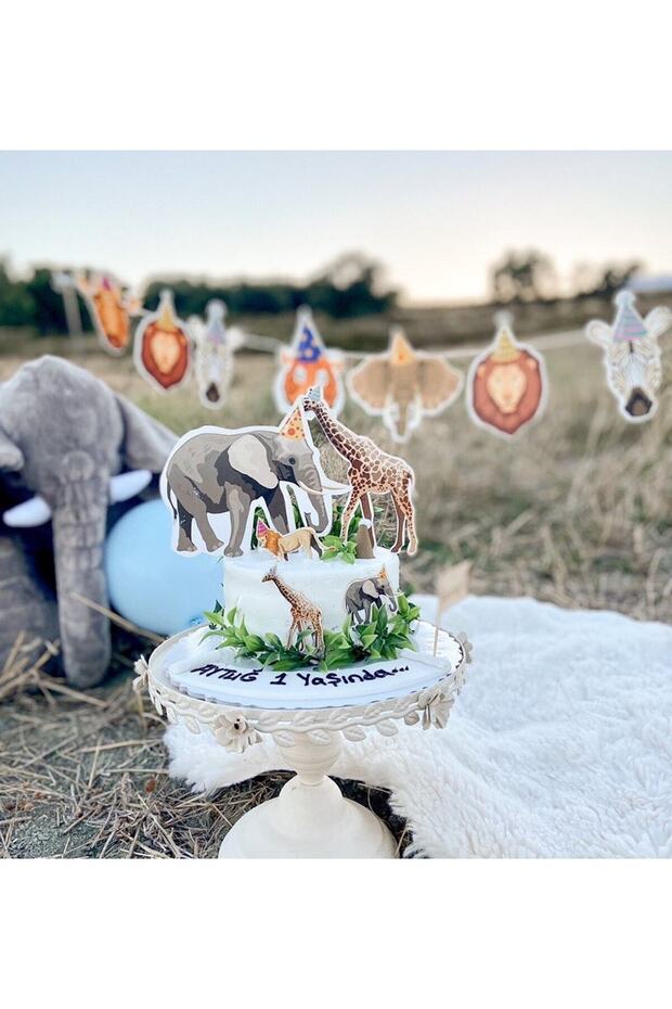 Safari Party Animals Themed Cake Topper Toothpick and Banner Set