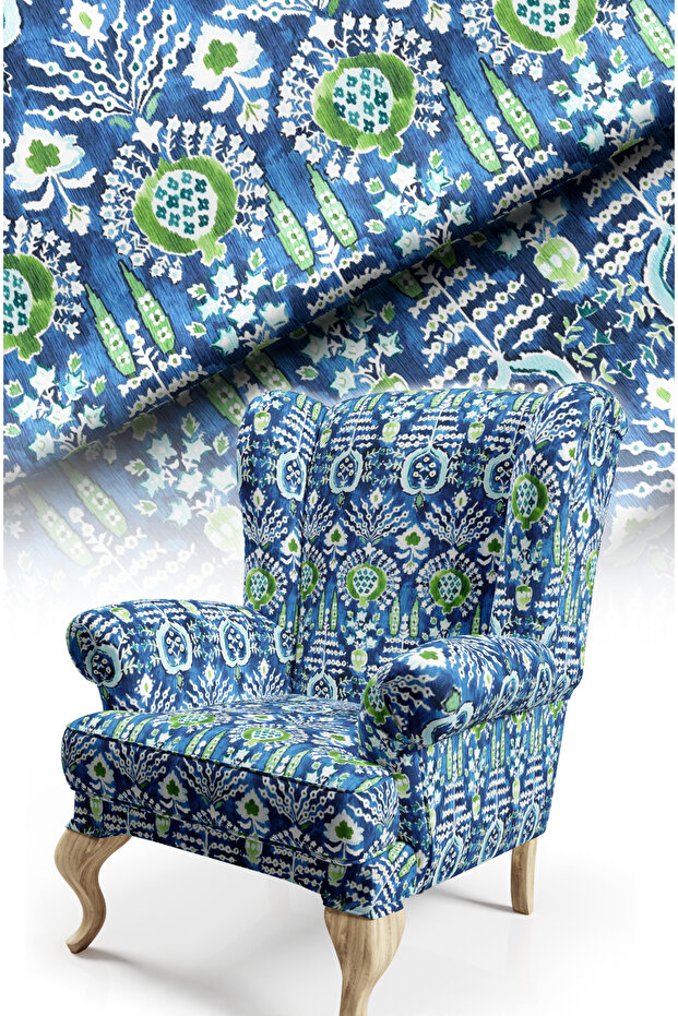 Blue Modern Patterned Digital Printed Fabric. Cotton Lining Upholstery Fabric