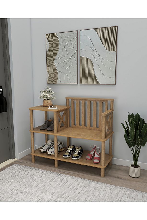 Sento Ayakkabılık Bench: Daire Önü Oturaklı Ayakkabılık Mdf'lam Ve Ahşap Ayak Tasarım - 4