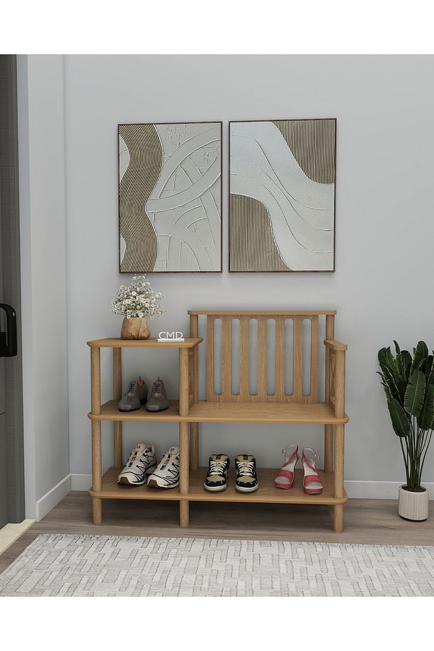 Sento Ayakkabılık Bench: Daire Önü Oturaklı Ayakkabılık Mdf'lam Ve Ahşap Ayak Tasarım - 3
