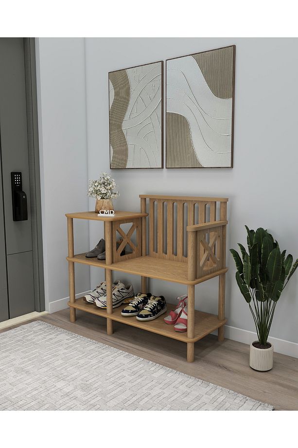 Sento Ayakkabılık Bench: Daire Önü Oturaklı Ayakkabılık Mdf'lam Ve Ahşap Ayak Tasarım - 1