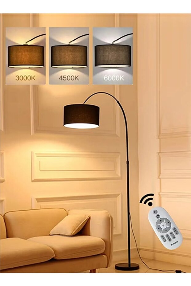 مصباح أرضي لحامل LED بقوس عتيق مع جهاز تحكم عن بعد للضوء الدافئ