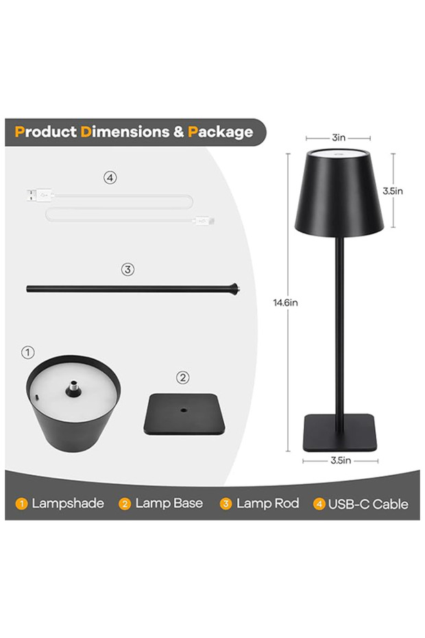 Rechargeable LED Table Lamp, 3-Color Lighting, Type-C Interface - 4