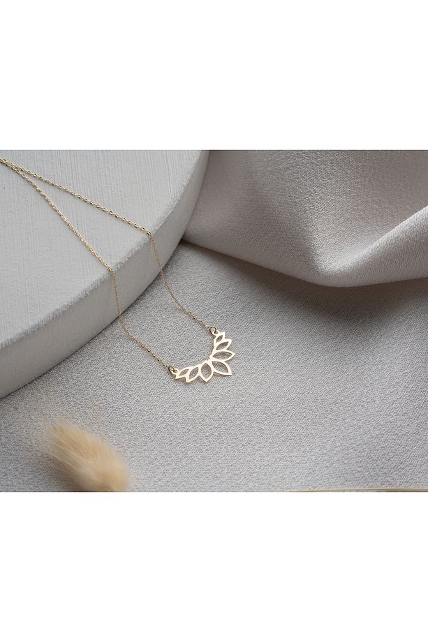 14 Ayar Altın Lotus Çiçeği Kolye Minimalist Hafif Kolye, 1,5 cm Genişlik - 4