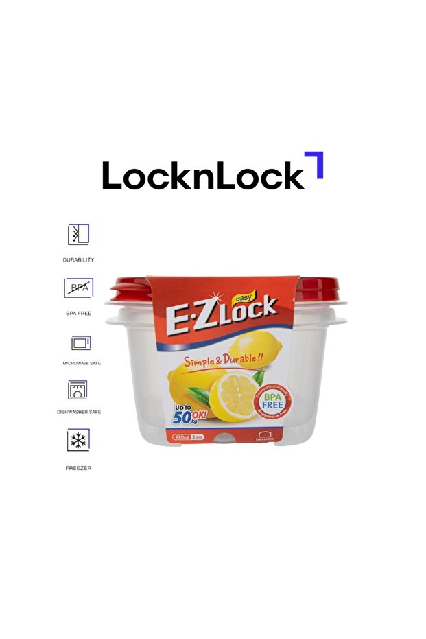 EzLock Square Container Set - 970ml (Set of 2) - 1
