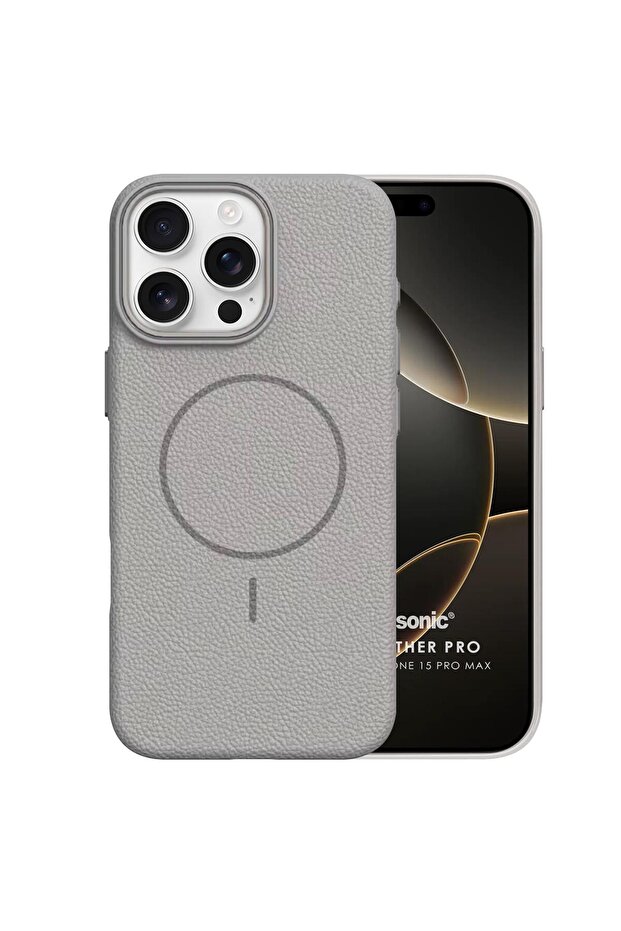 Apple iPhone 15 Pro Max Kılıf MagLeather Pro Gri - 2