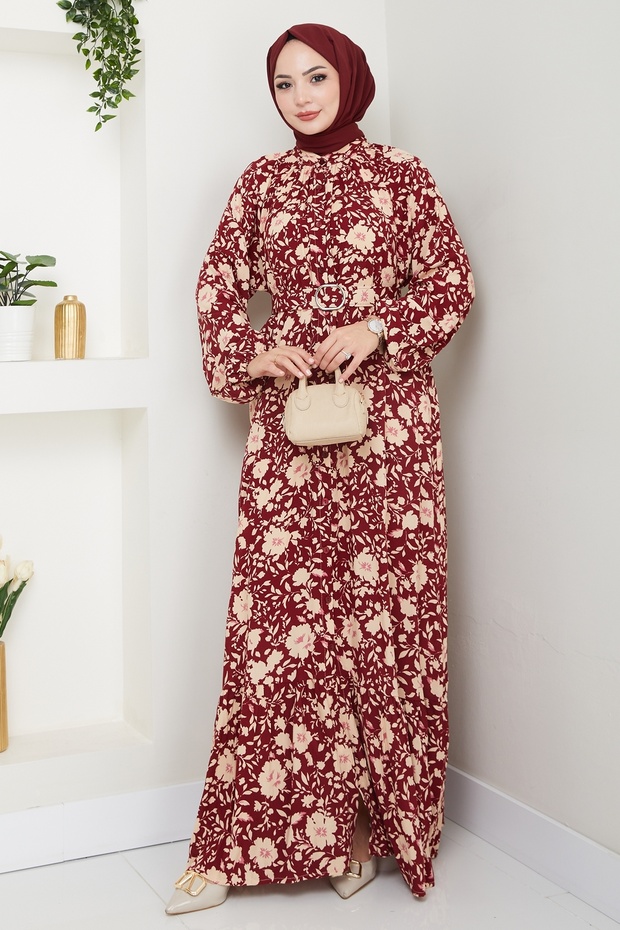 Shadow Flower Pattern Red Viscose Dress