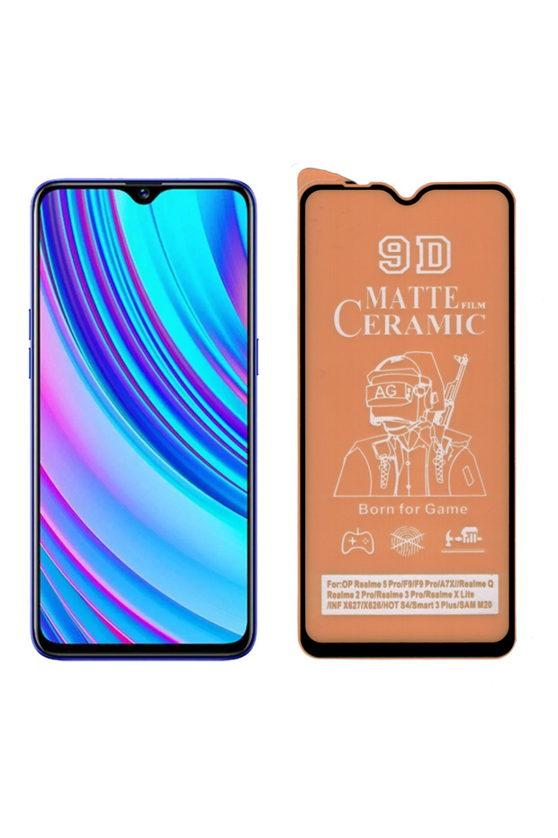واقي شاشة Realme 5 Pro كامل من الزجاج النانوي السيراميكي غير اللامع 9D