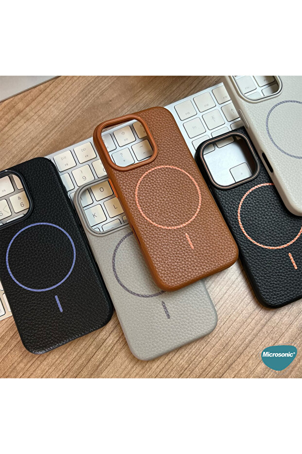 Apple iPhone 15 Pro Max Kılıf MagLeather Pro Gri - 3