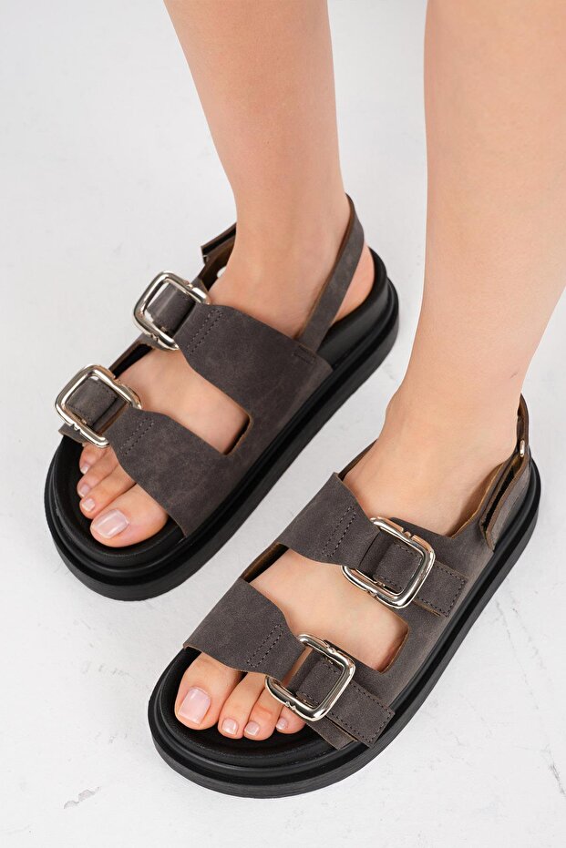 Misha Anthracite Double Buckle Women's Sandals