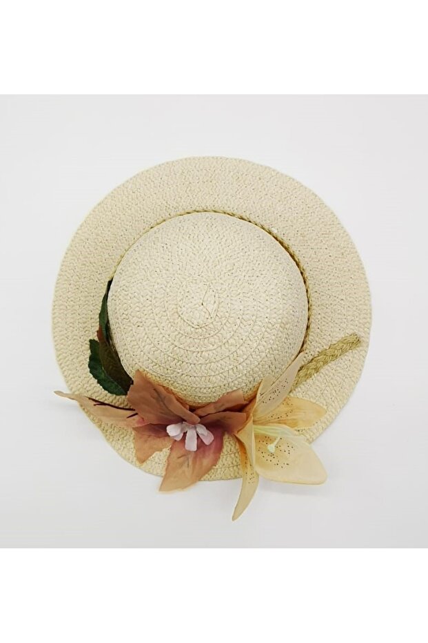 Kız Çocuk Çiçekli Hasır Şapka 8818 - 3