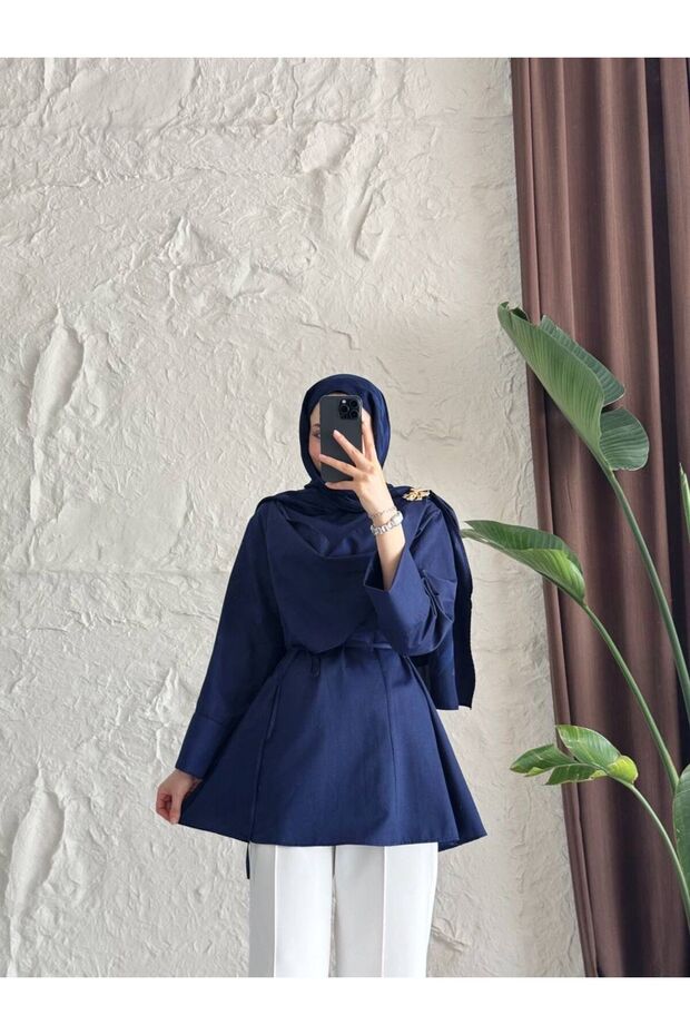 Premium Quality Poplin Fabric Mobile Belt Brooch Detailed Long Sleeve Shirt