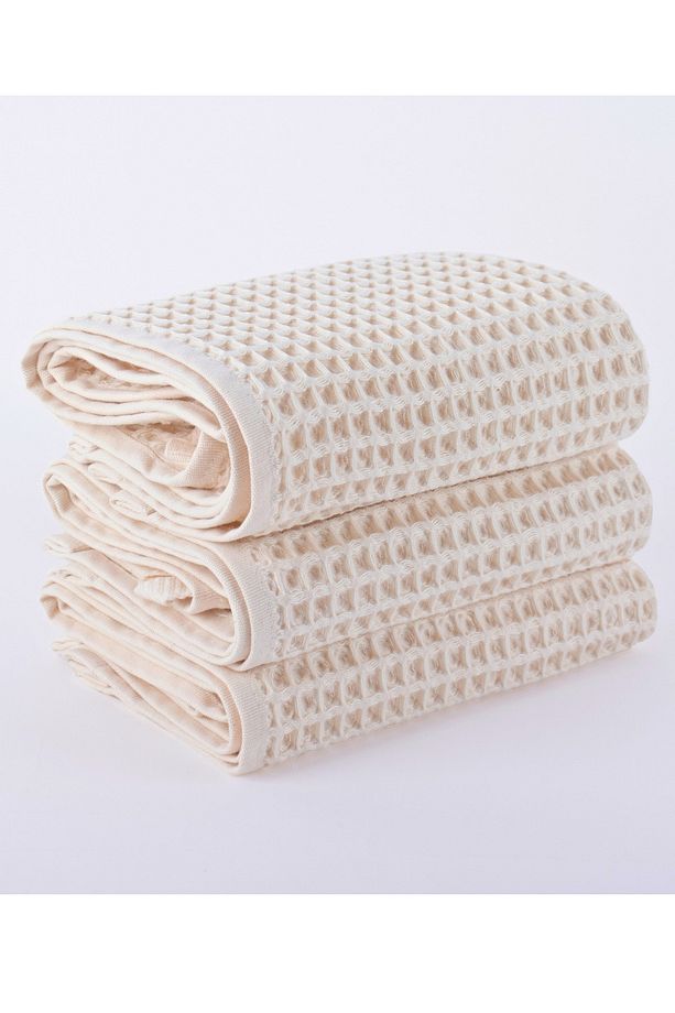 Lüks El Havlusu 3'lü Set, Waffle Dokuma, 100% Pamuk Yüksek Kalite Çabuk Kuruyan El Havluları - 1