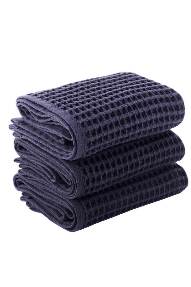 Lüks El Havlusu 3'lü Set, Waffle Dokuma, 100% Pamuk Yüksek Kalite Çabuk Kuruyan El Havluları - 1