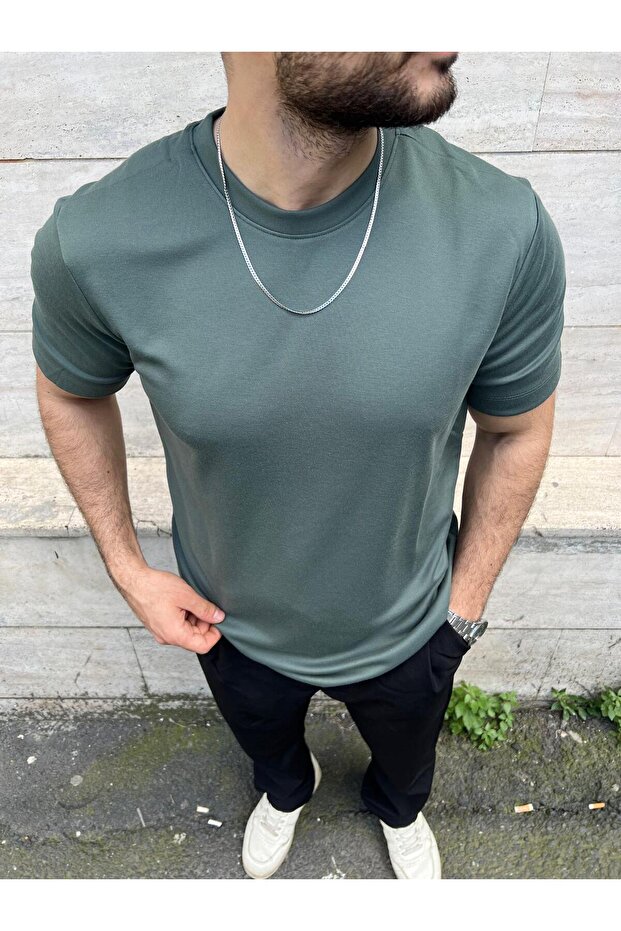 Yeşil Modal Erkek Basic Regular Fit Tshirt Rahat Kullanım - 1