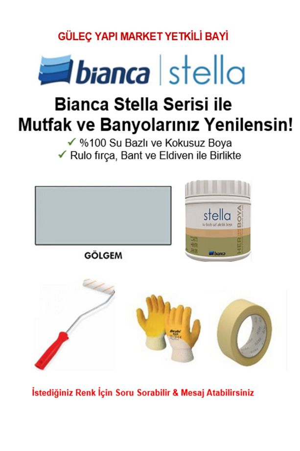 Stella Su Bazlı Saf Akrilik BOYA ( 0,5Lt Boya + Rulo fırça, Kağıt Bant ve Eldiven İle Birlikte) - 1