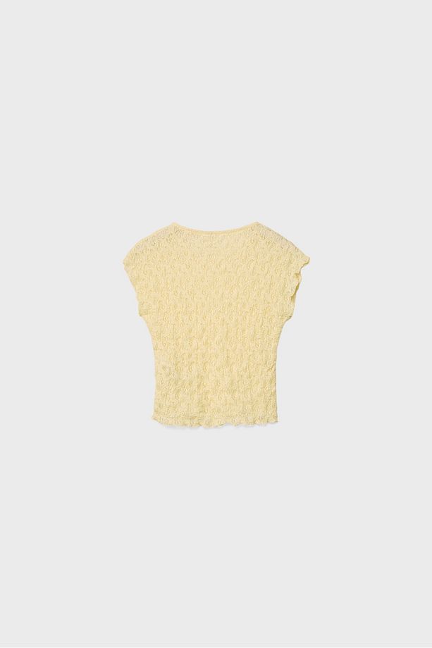Mini kollu dantel tişört - 7
