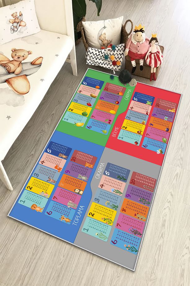 Makinede Yıkanabilir Kaymaz Taban Leke Tutmaz Çarpım Tablosu Çocuk Odası Halısı - 1