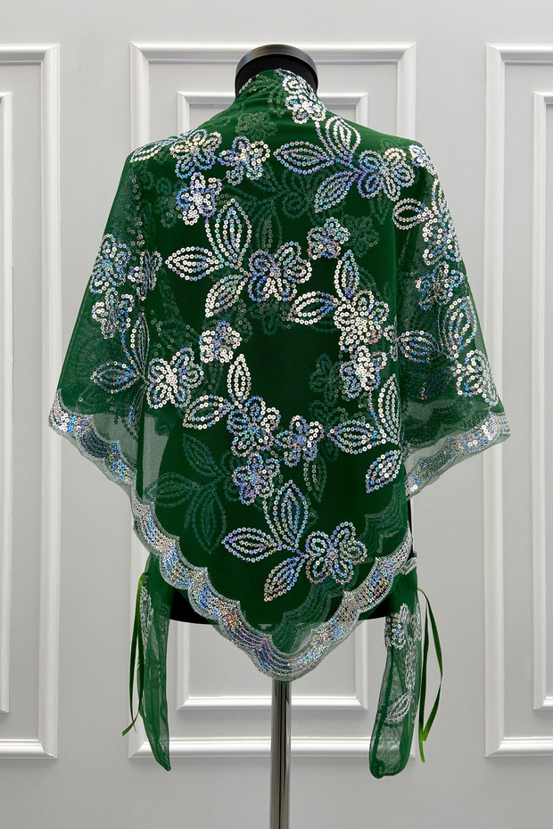Green Bride Groom Groomsmen Bridesmaid Henna Night Soldier Shoulder Cover Shawl with Gloves Sequin Flower Motif