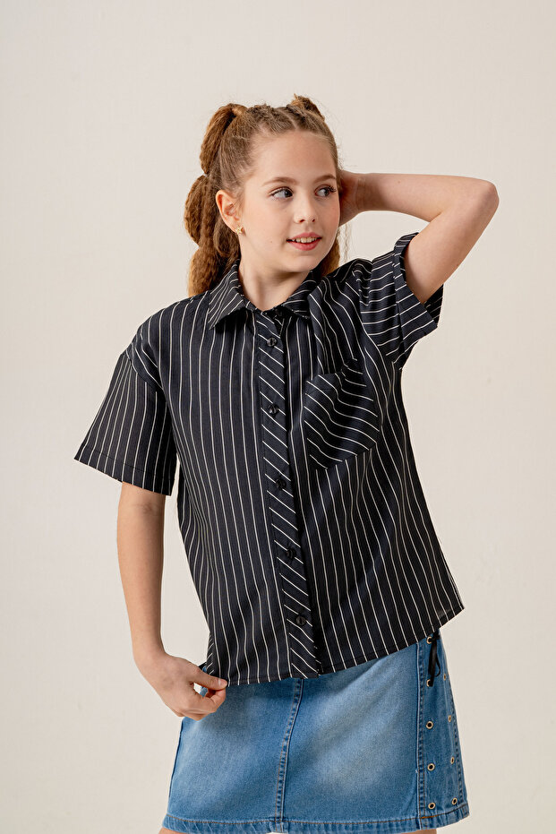 Girl's Baby Collar Half Sleeve Shirt 3171