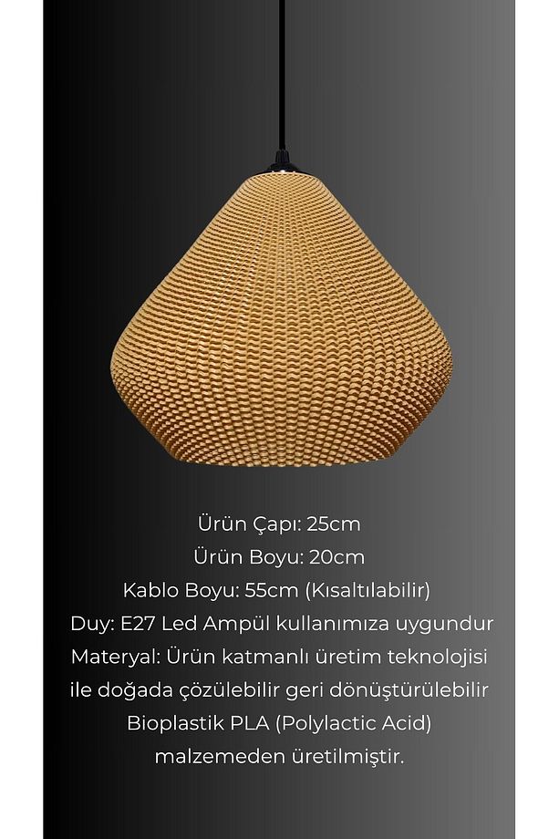 Gruis Koyu Hasır Renk Mesh Yüzey Avize Pinterest Tarzı Tasarım Tekli Sarkıt Avize (Bioplastik) E27 - 5