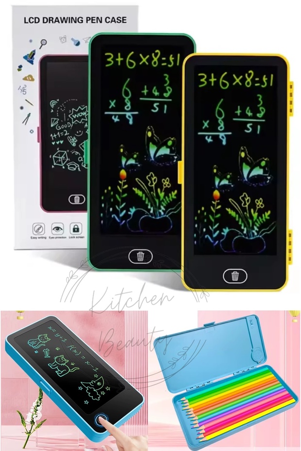 تابلت للكتابة LCD مقاس 6.5 بوصة، قلم رسم رقمي، لوحة كتابة وحامل قلم، تابلت تعليمي للملاحظات الرسومية