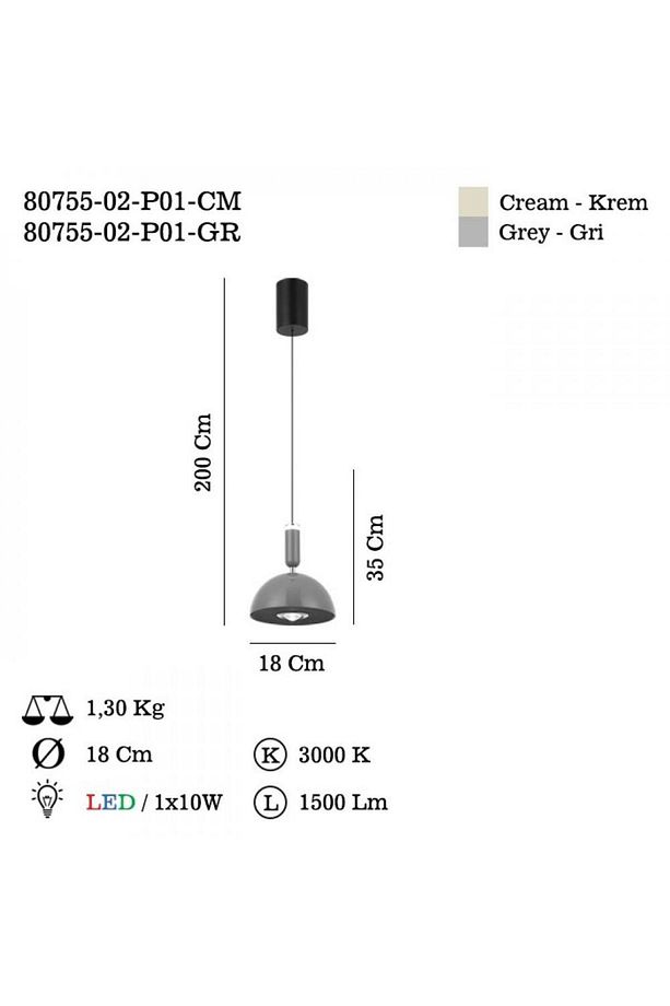 RABITA 02 GRİ LEDLİ SARKIT AVİZE 3000K - 2