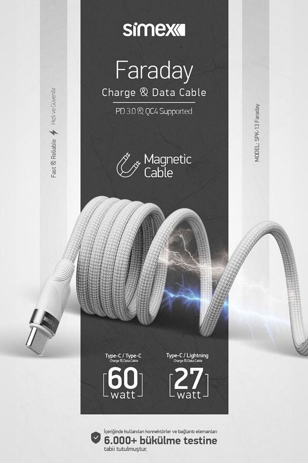 Type-C to Lightning SPK-13 Faraday 27W Mıknatıslı Data Kablosu - 3