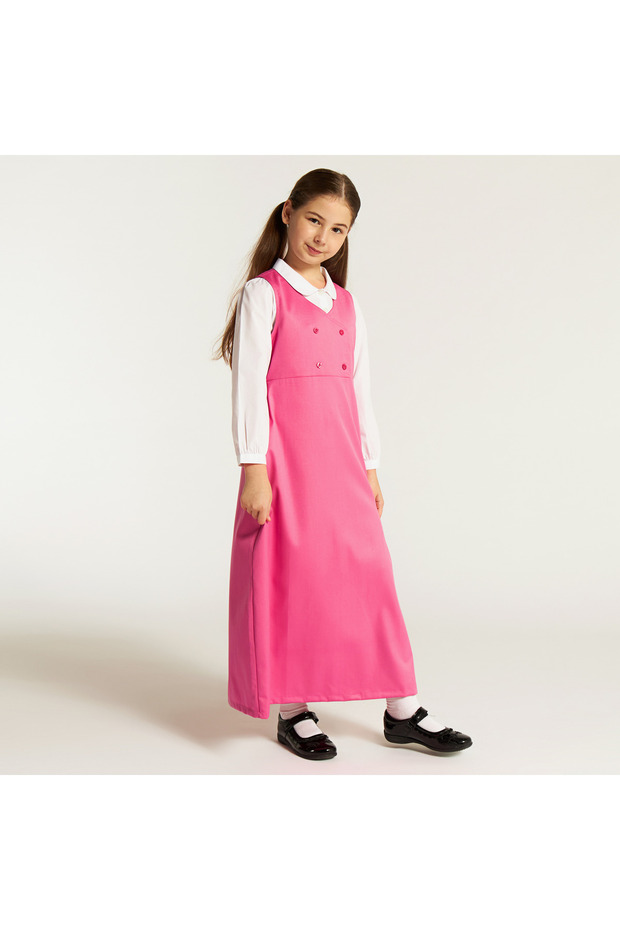 بلوزة سادة بفتحة رقبة على شكل حرف V مع تفاصيل أزرار - 2