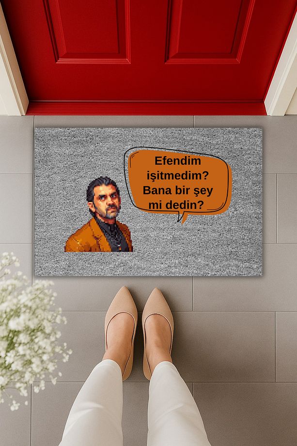 Yüksek Kaliteli Dijital Baskı Piksel Görünümlü Efendim İşitmedim Kapı Önü Paspası - 2