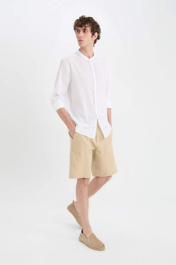 Yeni Sezon %100 Keten Regular Fit Yazlık Bermuda Şort - 5