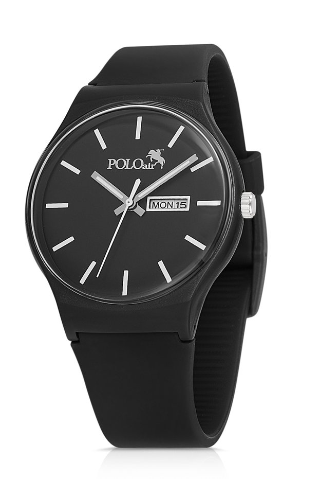 Sports Unisex Silicone Strap Day Moon Calendar Wristwatch Black Color PL-1555B2x