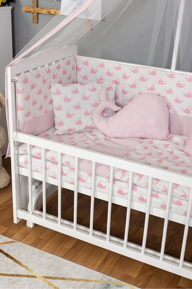 70x130 Bebek Uyku Seti 8 Parça – %100 Pamuk, Pembe Balina, Yumuşak ve Nefes Alabilir Kumaş, Tek Ebat - 2