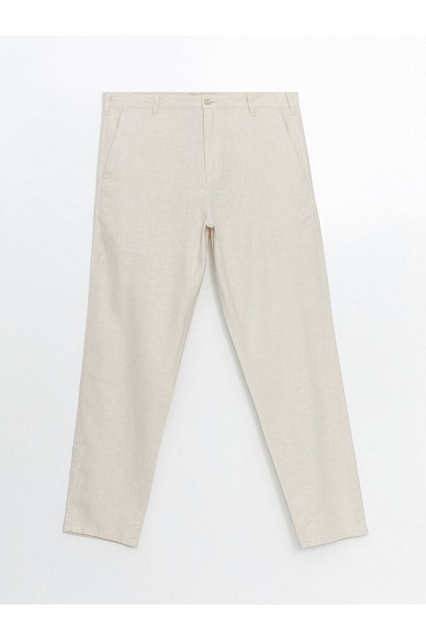 Regular Kalıp Keten Karışımlı Kumaş Şık Erkek Pantolon - 6