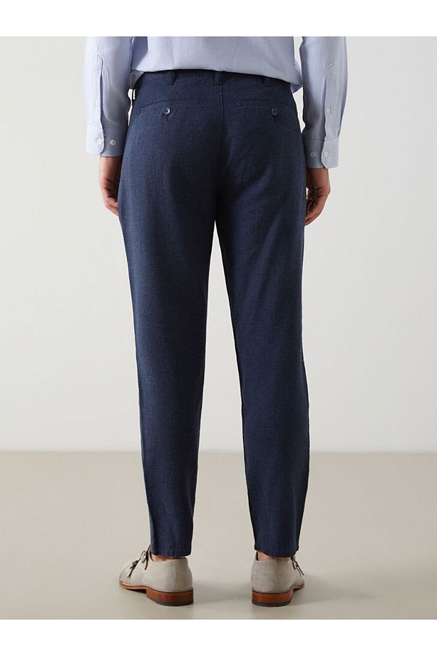 Regular Kalıp Keten Karışımlı Kumaş Şık Erkek Pantolon - 4