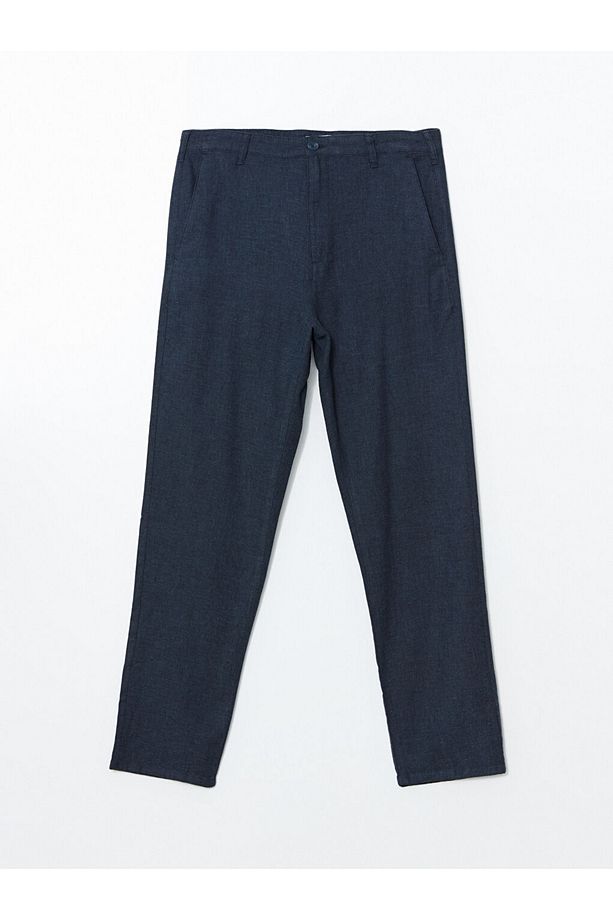 Regular Kalıp Keten Karışımlı Kumaş Şık Erkek Pantolon - 6