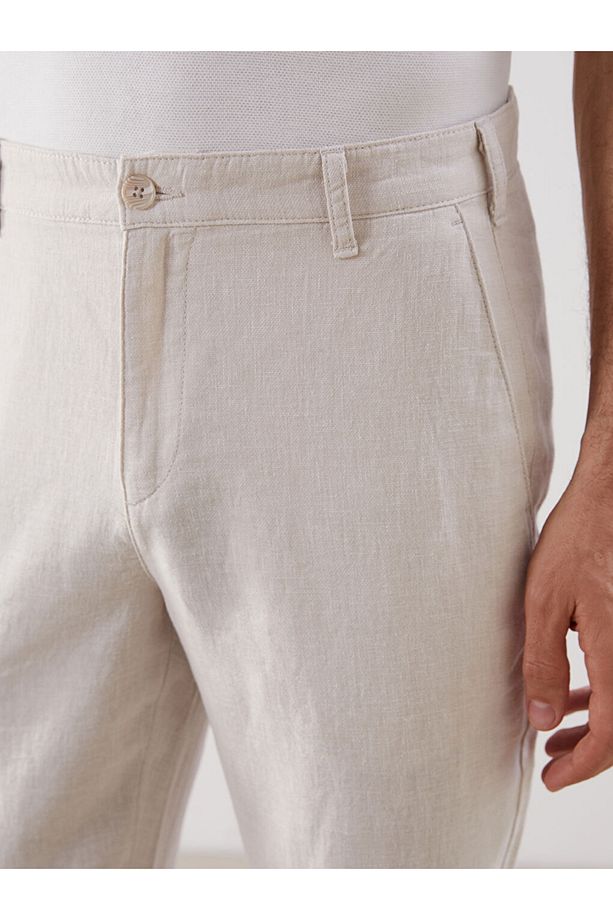 Regular Kalıp Keten Karışımlı Kumaş Şık Erkek Pantolon - 5