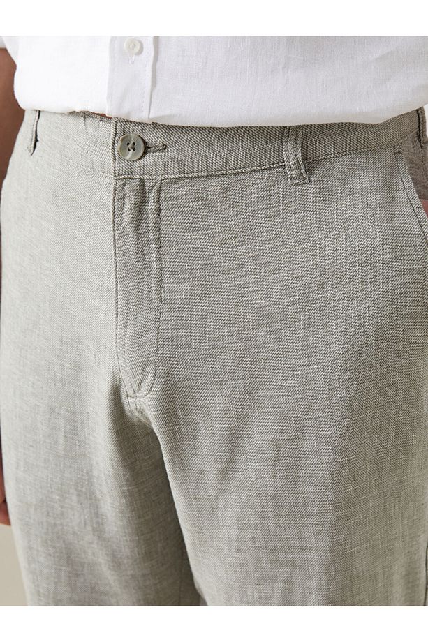 Regular Kalıp Keten Karışımlı Kumaş Şık Erkek Pantolon - 4