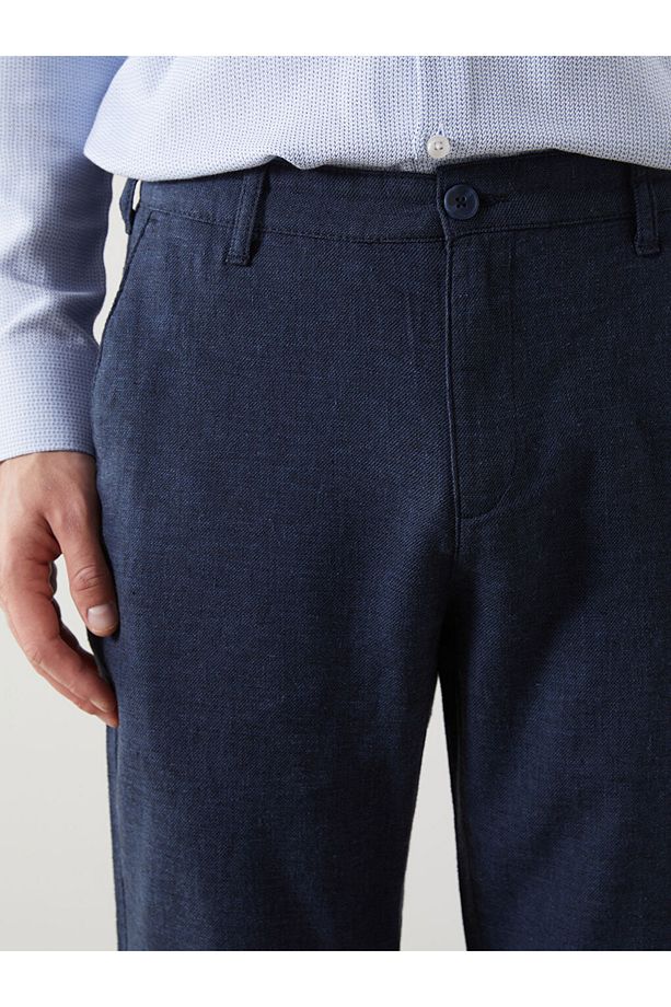 Regular Kalıp Keten Karışımlı Kumaş Şık Erkek Pantolon - 5