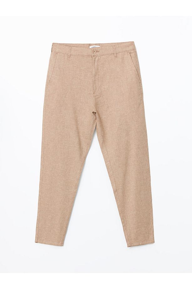Regular Kalıp Keten Karışımlı Kumaş Şık Erkek Pantolon - 5
